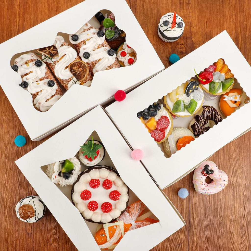Moretoes 48pcs Cookie Boxes with 3 Style Window, 12x8x2.5In Bakery Boxes
