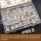 mankk 305 Pcs Wire Ferrules Kits Silver Plated Copper Crimp Terminal Connector 8 Sizes AWG (1/0 2/0 2 4 6 8 10 12) Sleeves Insulated Cord Pin End Terminal