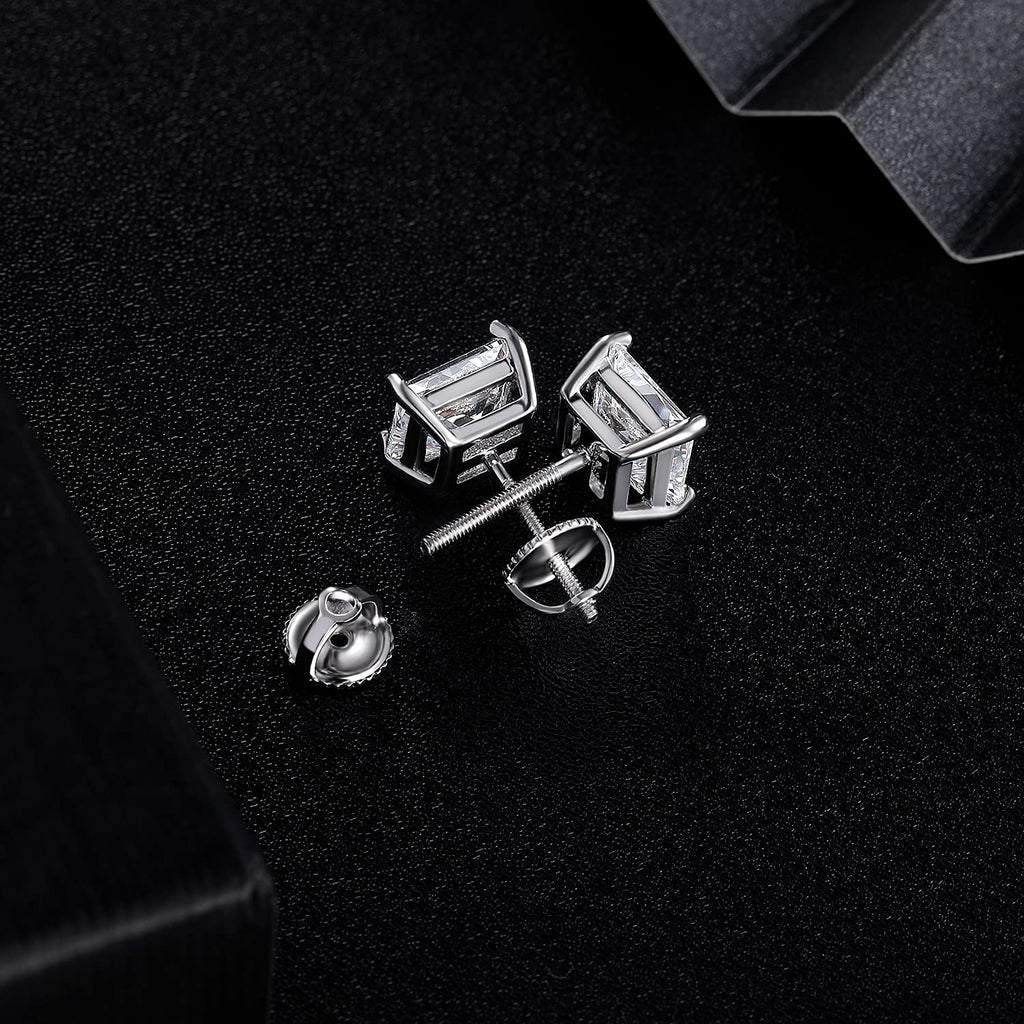 18K White Gold Plated Princess Cut Cubic Zirconia Screw Back Stud Earring Pack of 5 Pairs (5 Pairs)