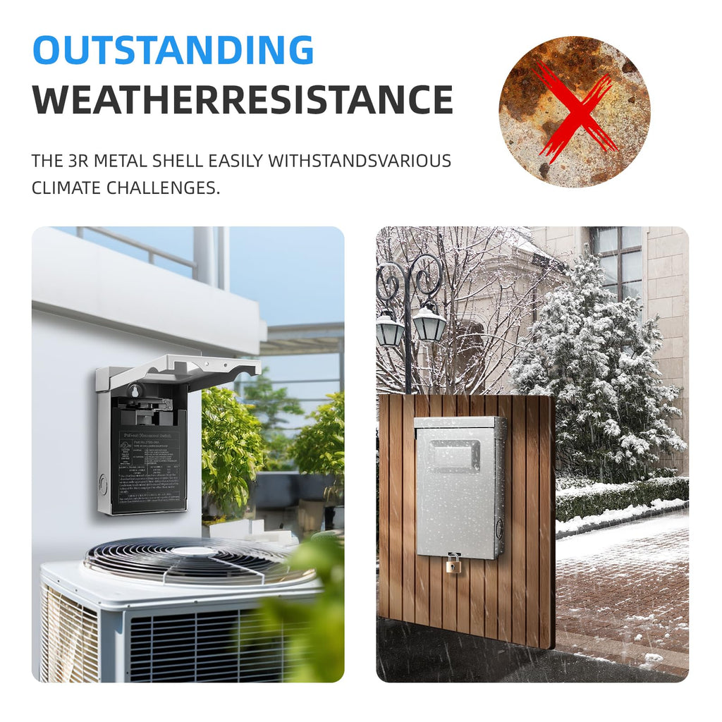 CHGAOY 30 Amp AC Disconnect Switch Outdoor 120/240VAC Pull Out Switch Waterproof Metal Box for Air Conditioning Non-Fused