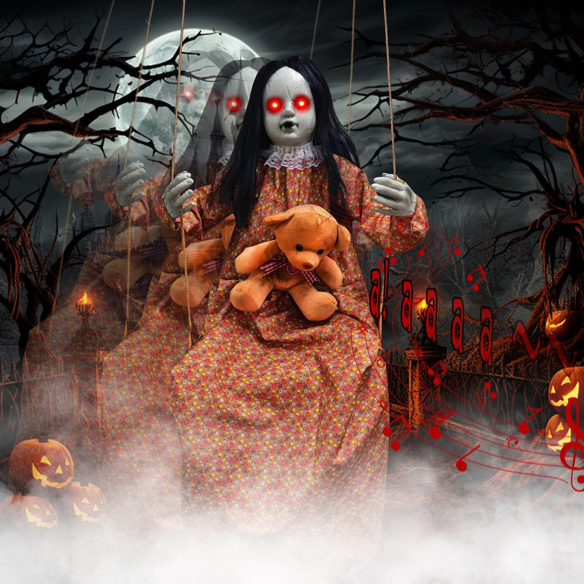 Scary Halloween Decorations Outdoor, 45-Inch Hanging Swinging Doll Girl