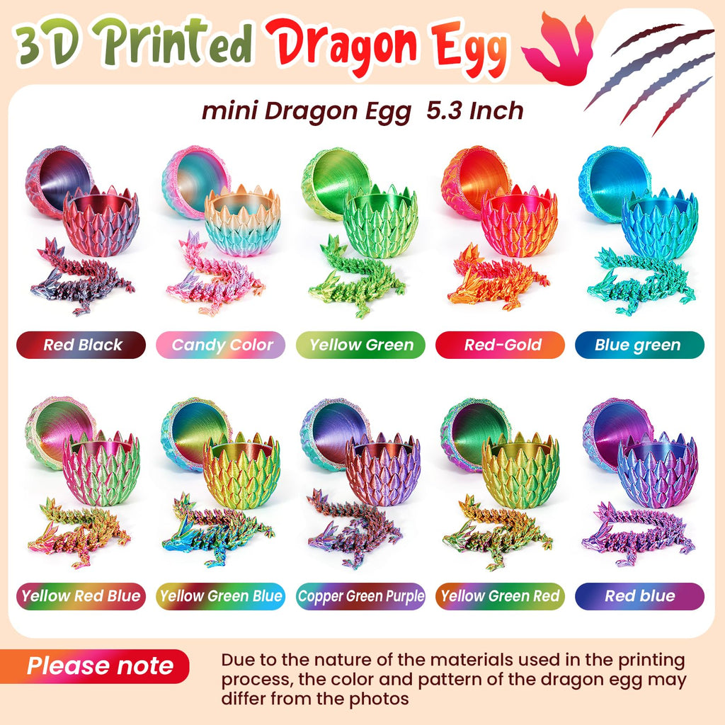 SHUWND 3D Printed Dragon Eggs with Dragons Inside – 4PCS Mini Articulated Baby Dragon Toys, Mystery Fidget Egg Set for Kids & Adults, Fantasy Desk Decor & Collectible Gifts