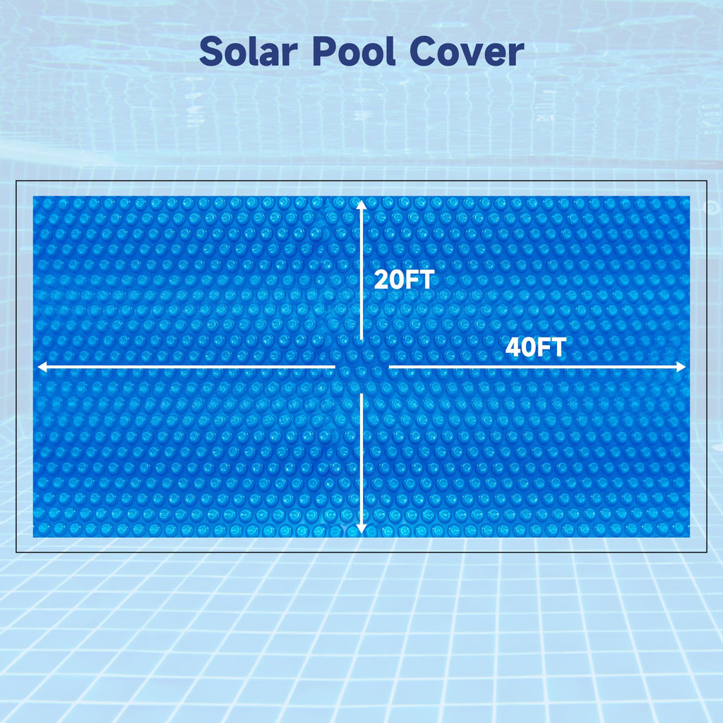 Solar Pool Cover, Durable 16 mil 20 x 40 ft Pool Covers for Inground & Above Ground Pools, Solar Pool Heater, Rectangle Solar Blanket with Bubbles, Blue
