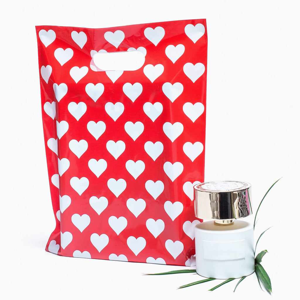 Choice Marts Red Merchandise Bags With White Hearts 100 Count 9"x12" Size 1.5Mil Thick Glossy Valentine Bags