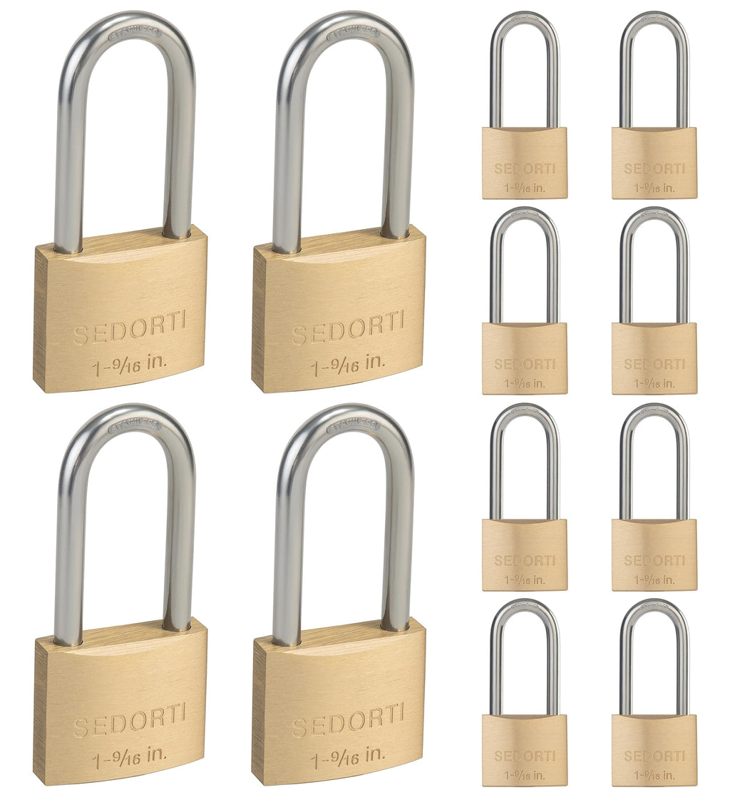 SEDORTI 12-Pack Keyed Alike Locks with Key# 44123, Solid Brass Padock with 304 Stainless Steel Long Shackle, Weatherproof Locks for Outdoor Use