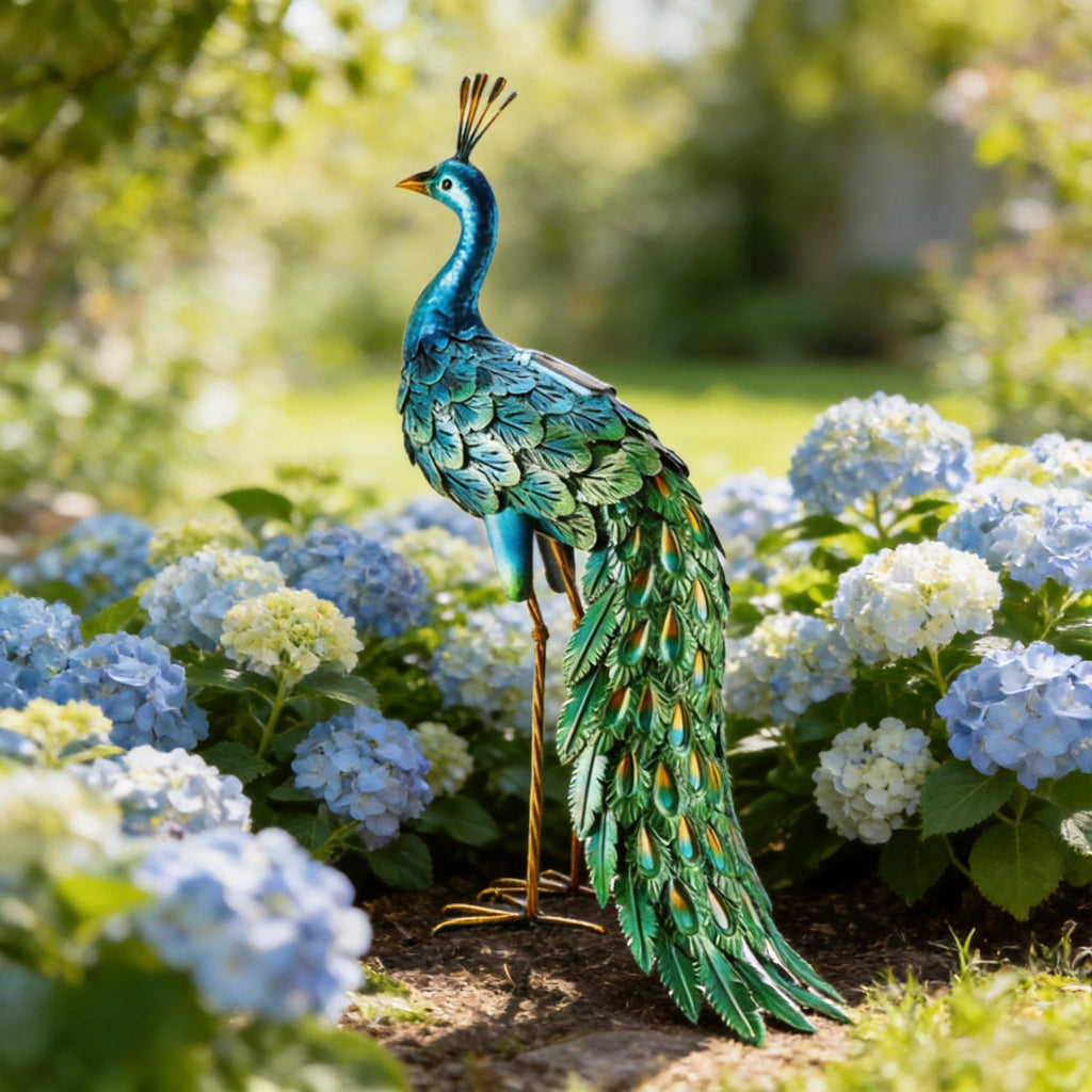 chisheen Outdoor Solar Peacock Decor Garden Statue Metal Yard Art Sculpture