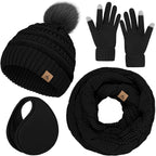 LOROME Winter Beanie Hat Scarf Gloves Set with Ear Muffs Warmer for Women