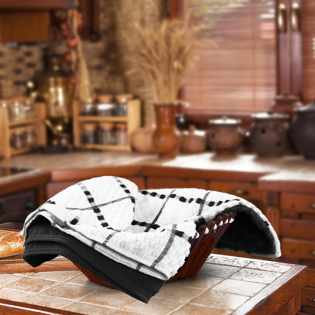 Kitchen Towels 12 Pack 15x25 Inch 100% Cotton Popcorn Terry, Black