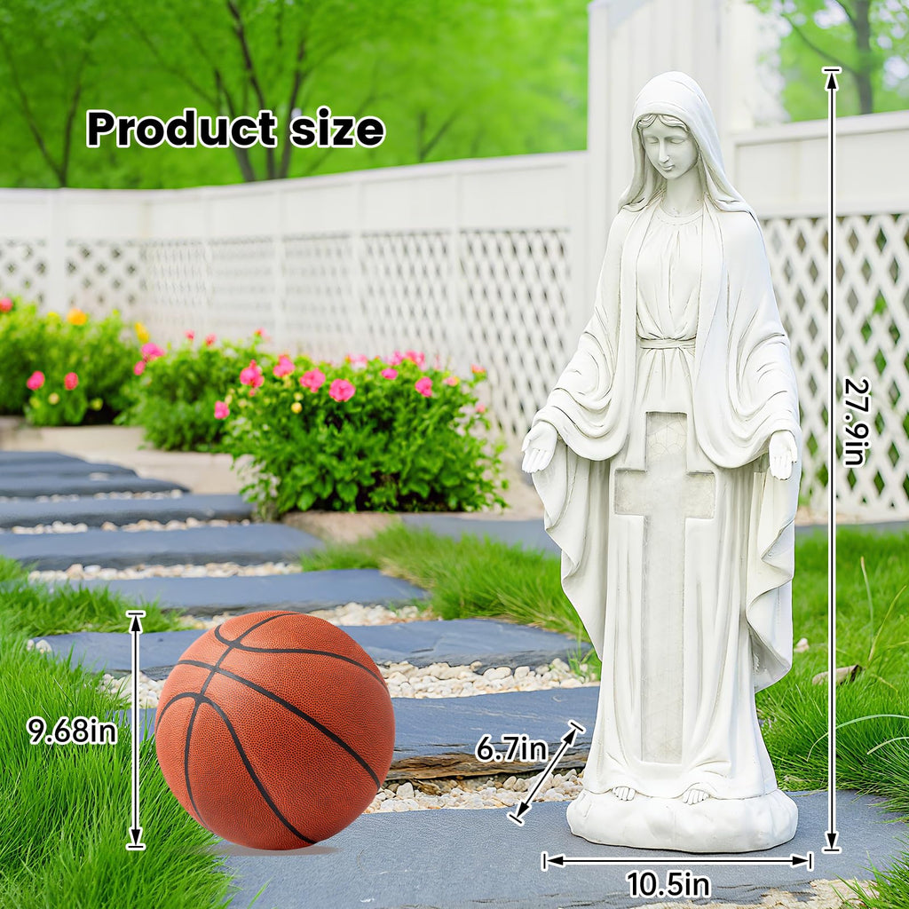 VChymm Solar Virgin Mary Praying Statue 27.9 Inch- Outdoor Religious Garden Decor with LED Lights, Weather-Resistant Magnesium Oxide Sculpture for Yard, Patio, Entryway （White Solar Virgin Mary）