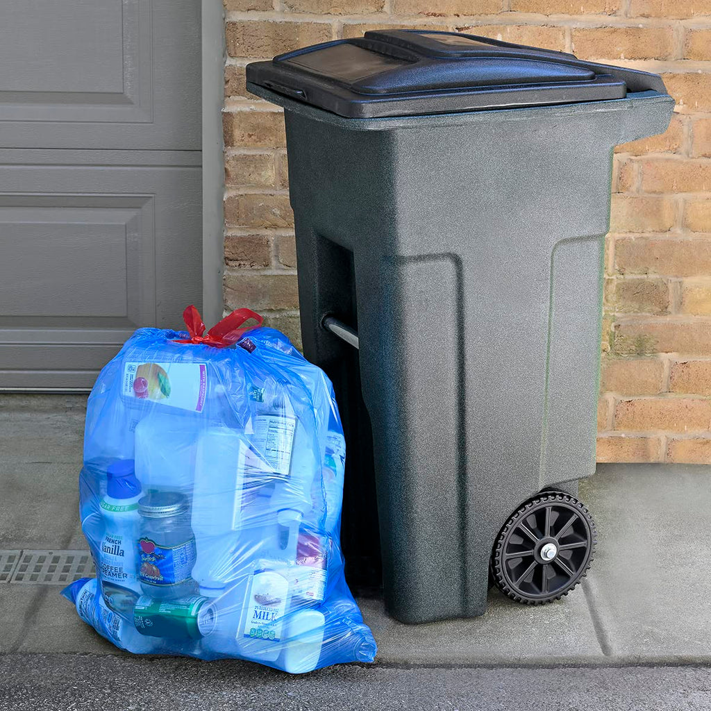 Amazon Basics Blue Recycling Drawstring Trash Bags, Tall Kitchen, Unscented, 13 Gallon, 60 Count