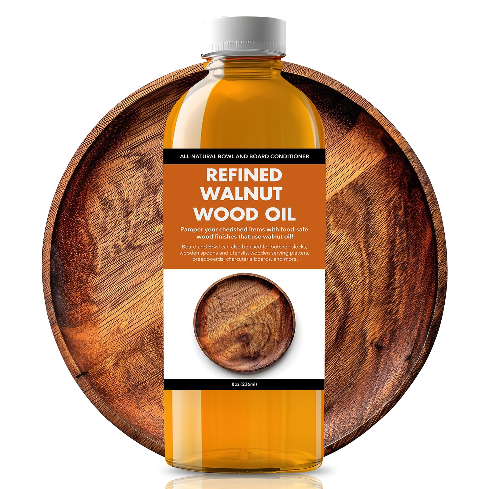 High-Performance Walnut Wood Oil Bowl Conditioner - Walnut Oil for Wood - Cleans, Shines, and Protects - Fine Wooden Bowl and Cutting Board - Maintains Neglected Wood - 8 oz
