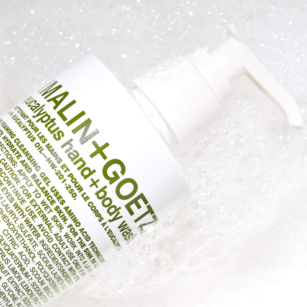 MALIN+GOETZ Hand + Body Wash | Gentle Foaming Cleanser with Botanical Extracts and Amino Acids | Hydrating, pH-Balanced, Unisex Scent | Vegan & Cruelty-Free (Eucalyptus, 16 Fl Oz)