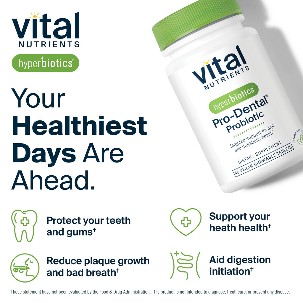 Hyperbiotics Vital Nutrients Pro Dental Probiotic | Clinically Studied BLIS K12 and M18 | Oral Probiotics for Bad Breath treatment for adults | Oral Health for teeth and gums | 45 Mint Tablets