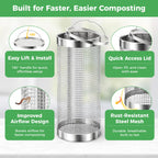 2 Pack Worm Composter Worm Bin, Stainless Steel Inground Compost Bin with Handle, Metal Worm Composting System for Kitchen Food Waste Recycling, Outdoor Garden Vermicomposting Bin w/Lid, Easy Install