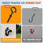 [HIGH-WORKLOAD] 200Lbs 4 Pcs Q-Hanger Hooks M8 with Washer & Safety Buckle, Heavy Duty 5’’ Windproof Screw Hooks for Hanging Plants, Yoga, Lights, Indoor & Outdoor Uses-Expansion Tubes, Screwdriver