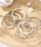 Noessla Boho Beaded Bracelets for Women Stackable Irregular Natural Stone Bead Stretch Bracelet Set 8PCS Costume Jewelry Gifts for Her(Beige)