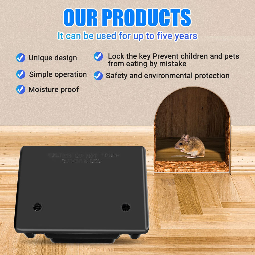 Qualirey Rat Stations Large Rodent with Key Reusable Mouse Stations Mice Blocks Heavy Duty Boxes for Outdoor Rodents Mice Blocks, Black(9.8 x 7.5 x 3.9 Inches,Classic,4 Pack)