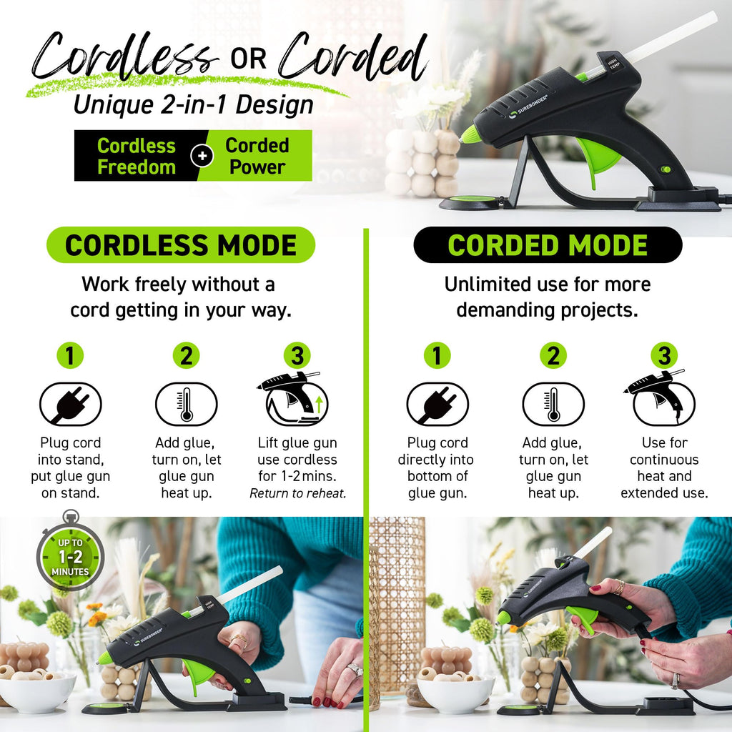 Surebonder Cordless Hot Glue Gun, High Temperature, Full Size, 60W, 50% More Power - Sturdily Bonds Metal, Wood, Ceramics, Leather & Other Strong Materials (Specialty Series CL-800F)