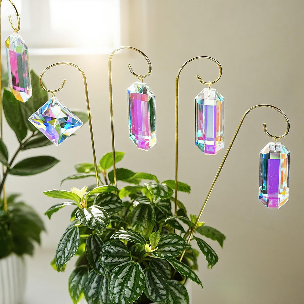 7 Pcs AB Colored Crystal Suncatcher Small Trellis Golden Plant Potted Stake