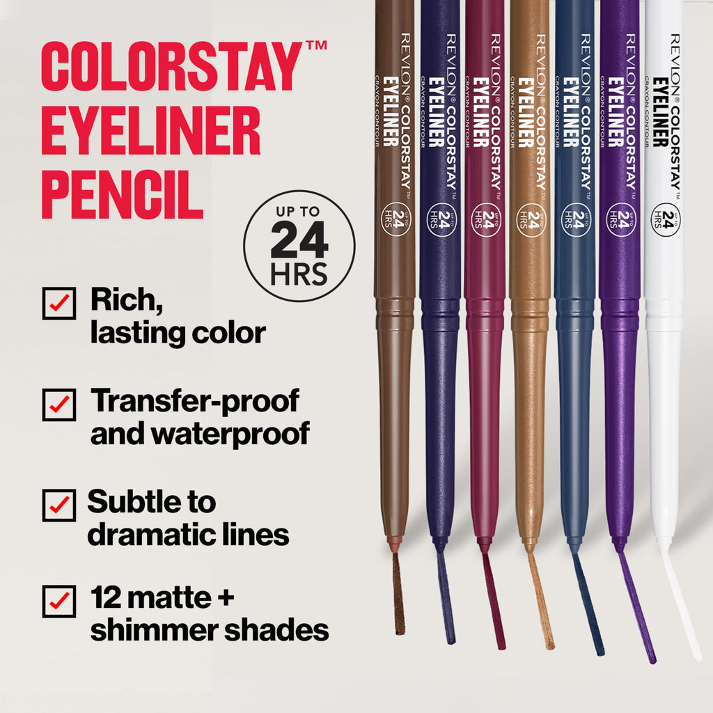 Revlon ColorStay Pencil Waterproof Eyeliner, Smudge-Proof, Eye Makeup with Built-In Sharpener, 202 Black Brown, 2 pack