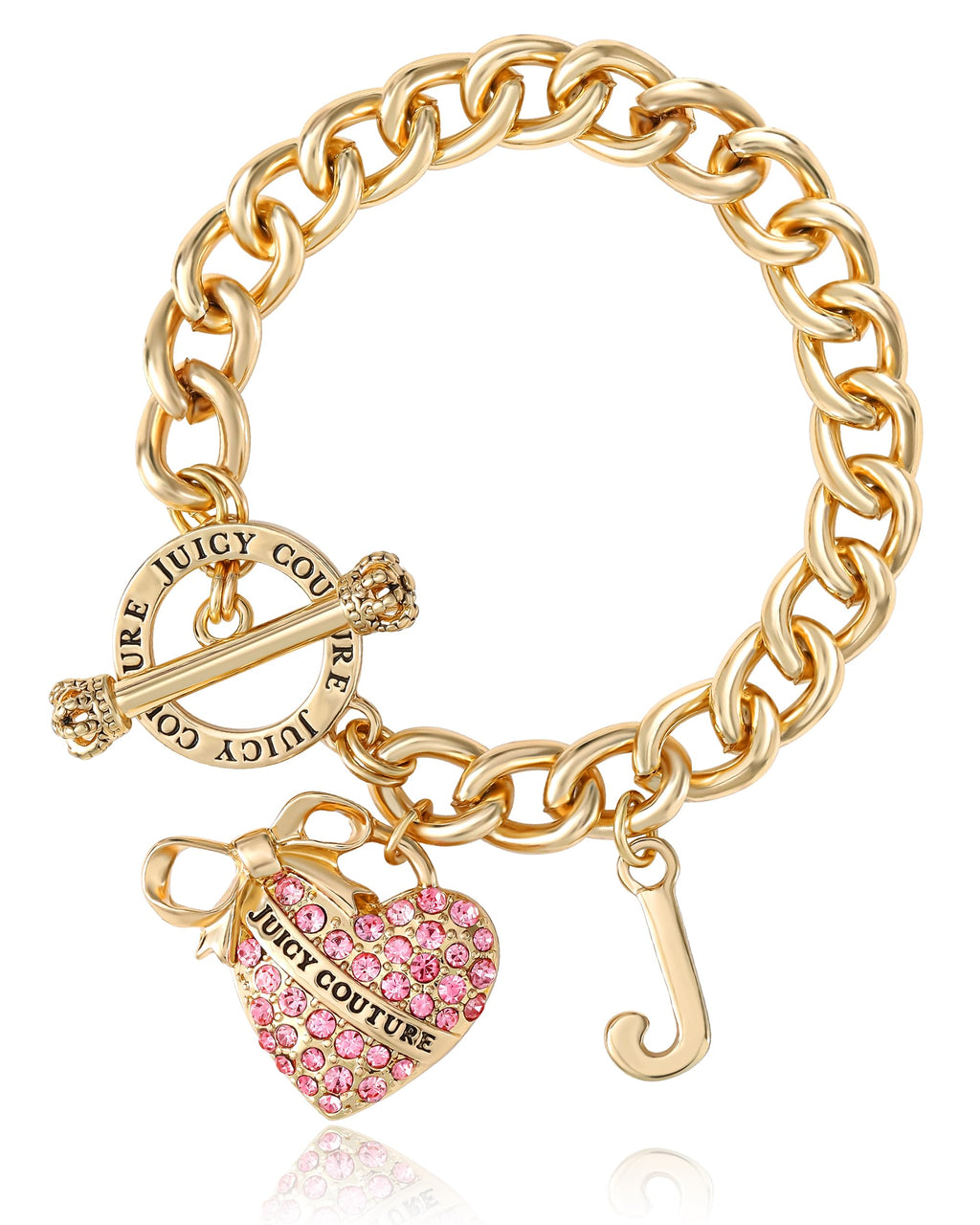 Juicy Couture Pink Stone Heart Bracelet for Women, 7.5"