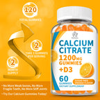 (2 Pack) Calcium Citrate 1200 mg Gummies with Vitamin D3, High Absorption Calcium Supplements for Women & Men, Sugar Free, Non-GMO, Gluten Free, Supports Muscle & Immune - Orange Flavor