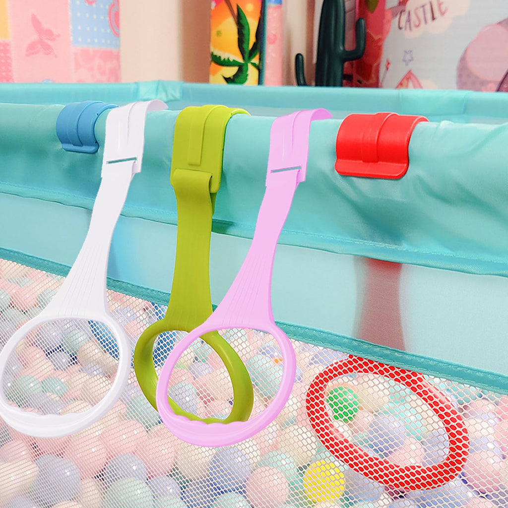 10pcs Walk Assistant Plastic Baby Crib Pull Rings for Baby Pull Up Rings Cot Hanging for Infant Toddler Practice Tool (Pink 10pcs)
