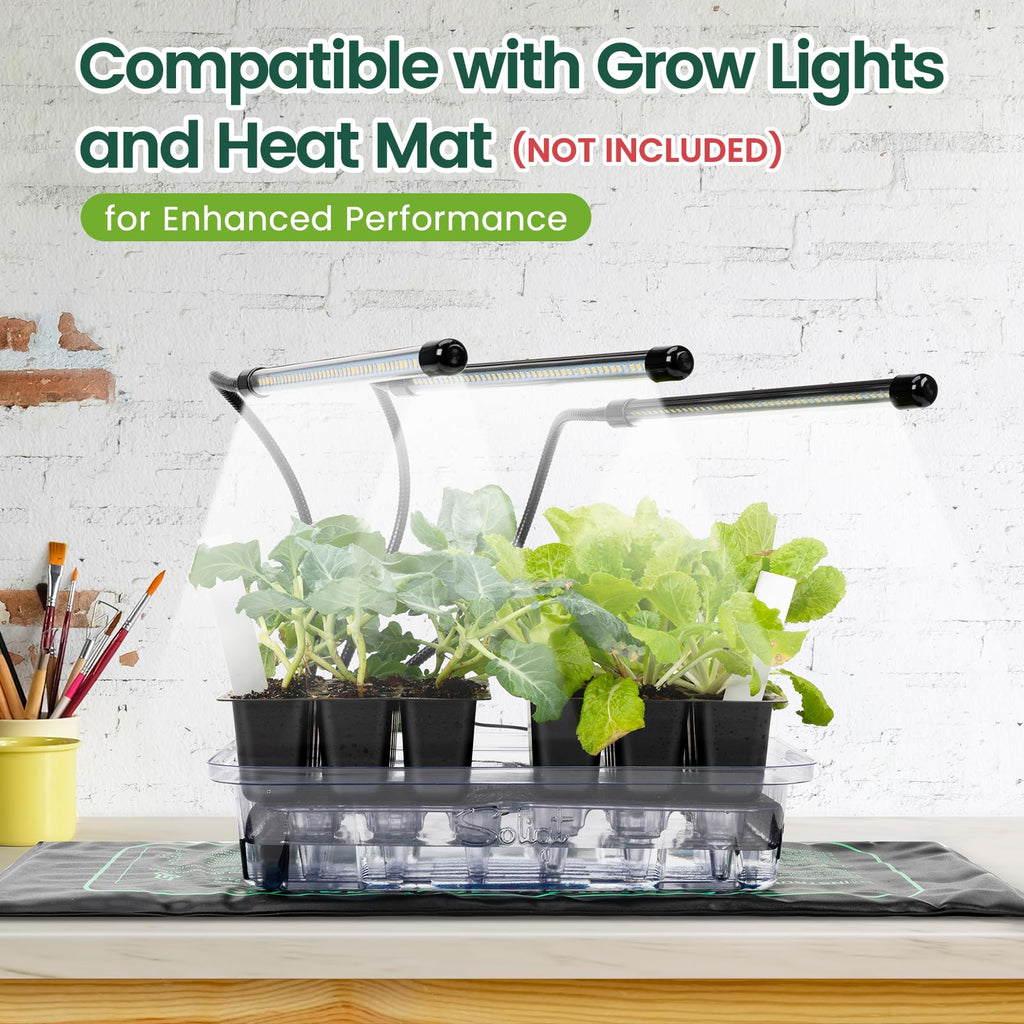 SOLIGT Self Watering Seed Starter Trays with Humidity Domes 3 Pack 72 Cells