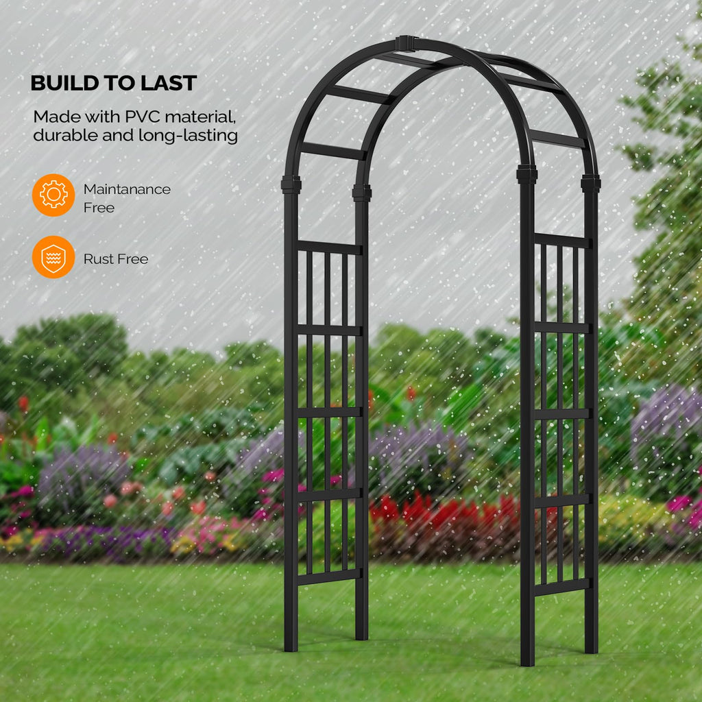 VINGLI Vinyl Garden Arbor, PVC Wedding Arch for Ceremony Party, Garden Trellis for Climbing Plants Outdoor, Arch Backdrop Stand for Garden, Backyard, Lawn (Black, 39.5in)