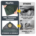 Kesfitt 16 Mil Heavy Duty Waterproof Tarp with Metal Grommets, Dark Green & Blue Reversible Poly Tarp, 10x10 ft, for Outdoor Protection, Yard, Garden, Farm, Camping & Equipment Coverage