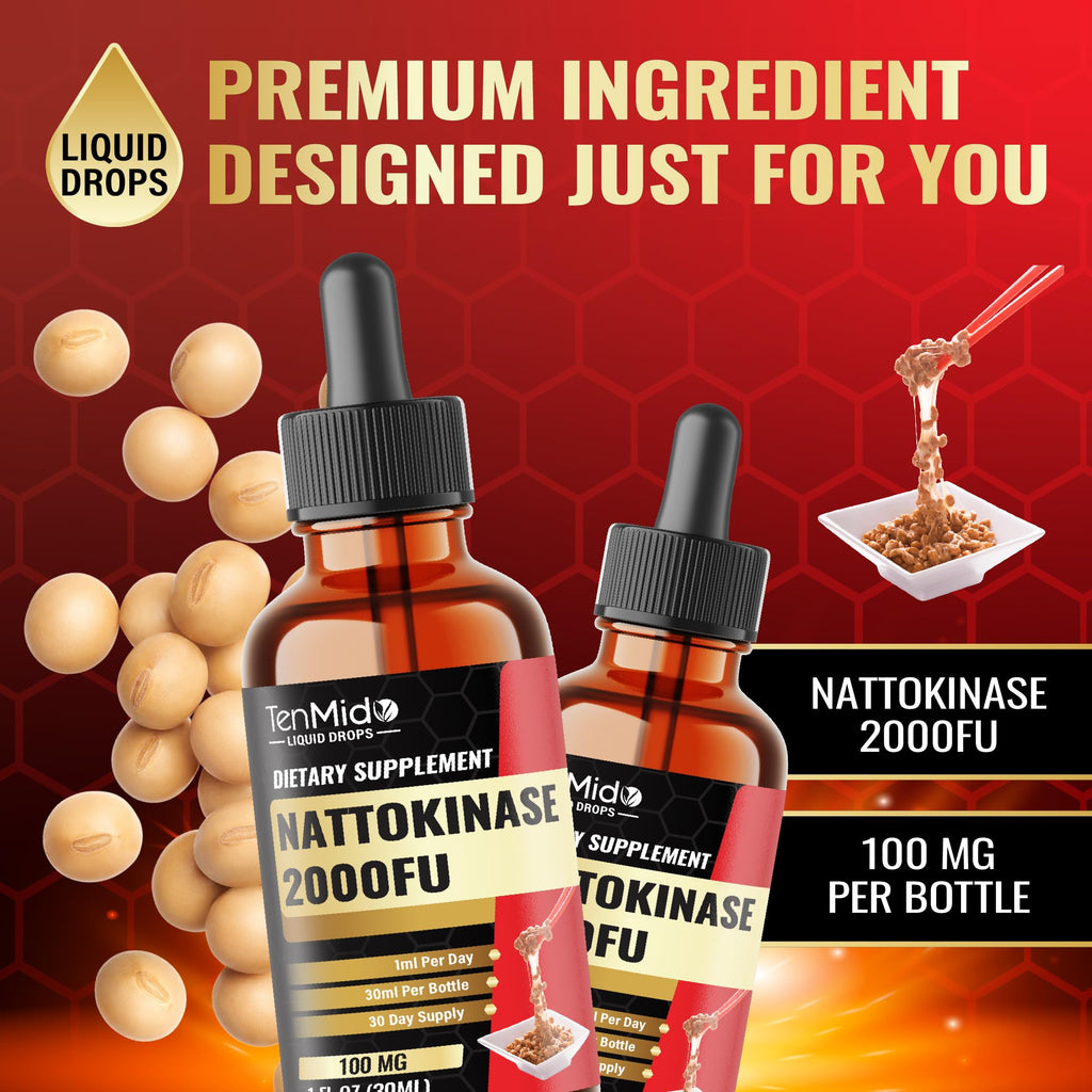 Tenmido Nattokinase Supplement Liquid Drops | Nattokinase 2000 FU | High Absorption | Alcohol-Free | Vegan, Non-GMO | 30ml 1Fl Oz