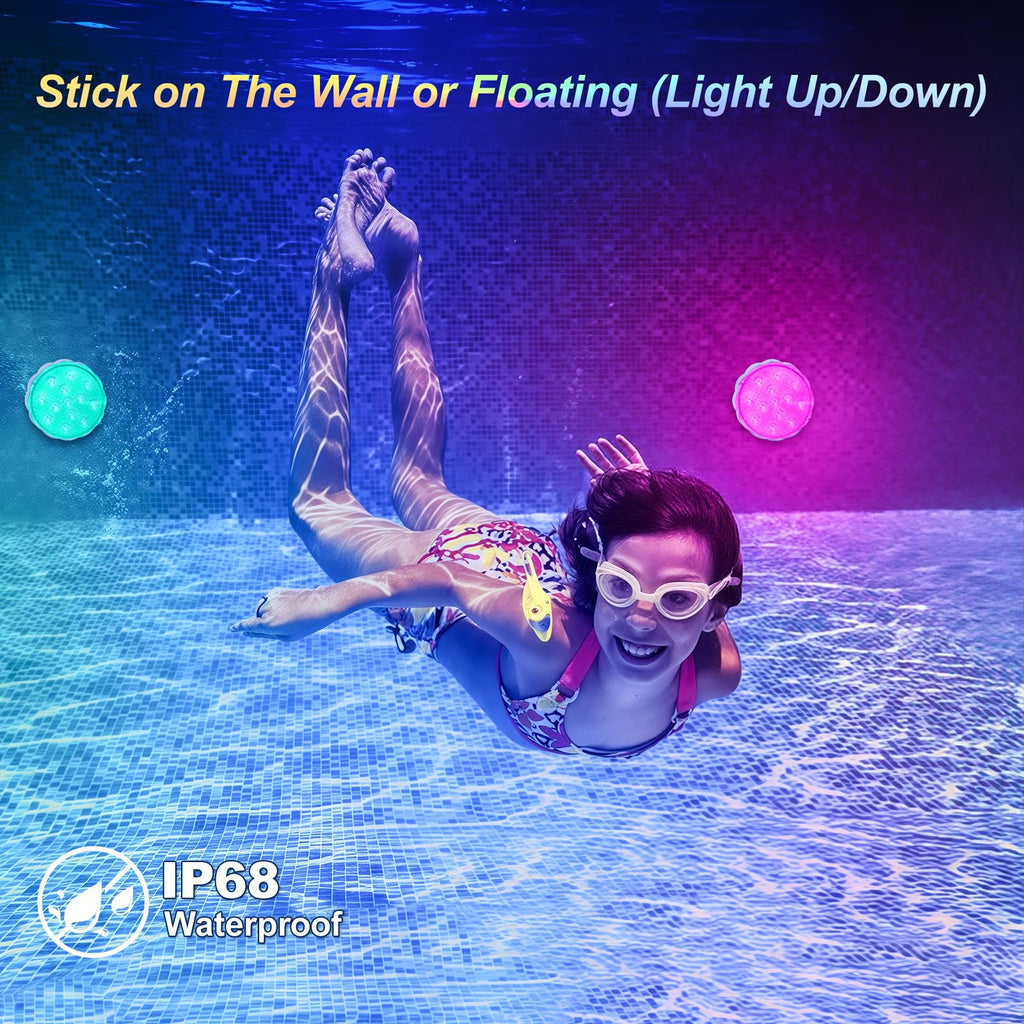 YiaMia Rechargeable Pool Lights with Remote, 2 Pack IP68 Waterproof Submersible LED Lights for Above Ground & Inground Pools, Bath, Shower, Party Decoration, Spas, Aquariums