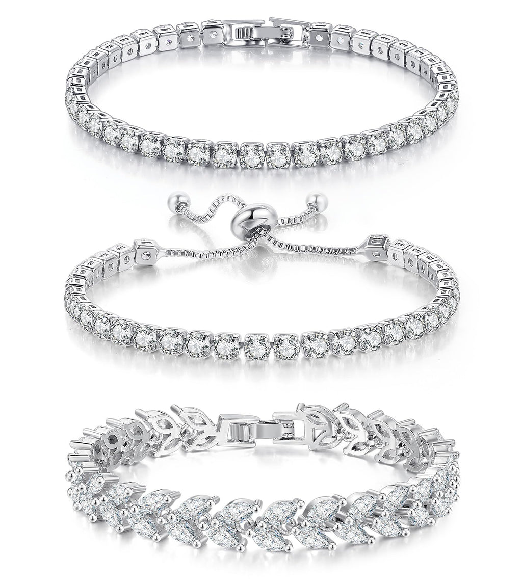 GEMOSA 3 Pcs Tennis Bracelets for women Silver Bracelet Set