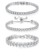 GEMOSA 3 Pcs Tennis Bracelets for women Silver Bracelet Set