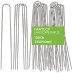 FAAYUCK 12 Inch Landscape Staples, 12/25/50/100 Pack Galvanized Garden Stakes, Heavy Duty 8 Gauge U-Shaped Ground Stakes for Weed Barrier Fabric, Irrigation Tubing, Fence, Outdoor Decorations