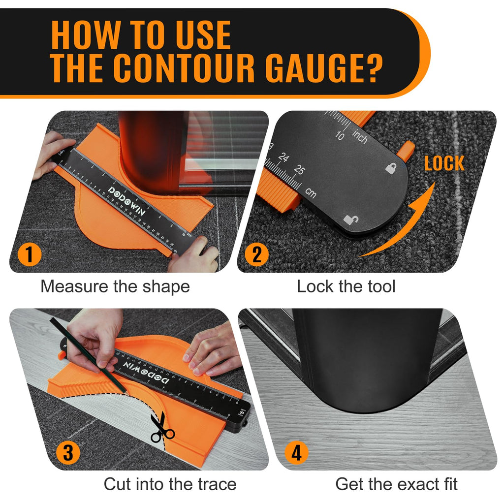 DODOWIN 10+5 Inch Contour Gauge with Lock, Gifts for Men, Dad and Husband