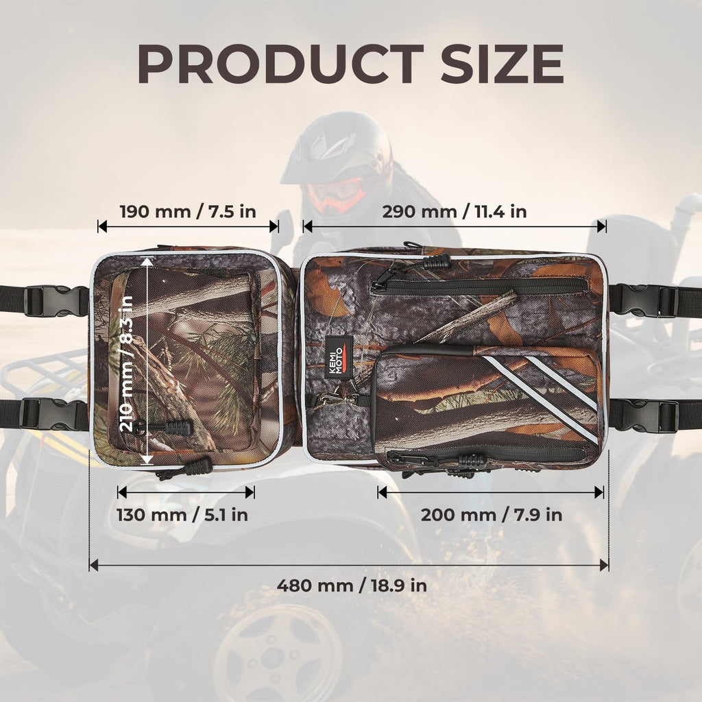 KEMIMOTO ATV Fender Bags, Detachable Gear Bags Water-resistance Saddle Bags with Water Holder Compatible with Sportsman Scrambler TRX FourTrax Outlander 570 Two Camo Storage Bags for ATV, Camo