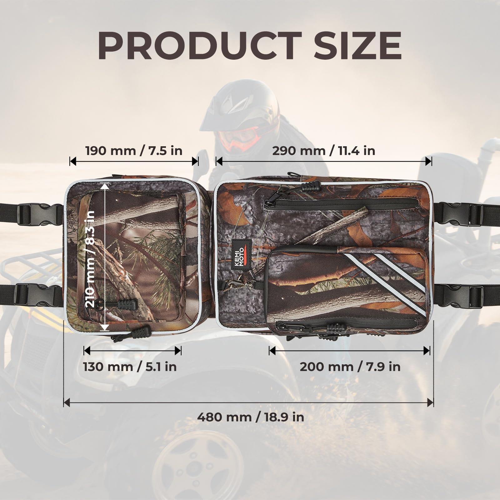 KEMIMOTO ATV Fender Bags, Detachable Gear Bags Water-resistance Saddle Bags with Water Holder Compatible with Sportsman Scrambler TRX FourTrax Outlander 570 Two Camo Storage Bags for ATV, Camo