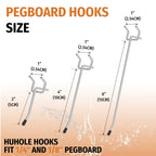 HUHOLE 50-Pack Silver Pegboard Hooks 6 Inch, Heavy Duty Matte Finish Metal Peg Board Hangers, Fits 1/8" & 1/4" Boards, Rust-Resistant Organizer for Garage, Shop, Workbench & Retail Display