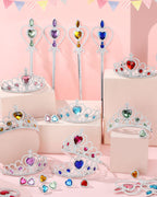 96 Pcs Princess Pretend Party Costume Dress up Play Set Includes 24 Crown Tiaras, 24 Star Wands, 48 Pcs Little Girl Jewel Rings, Princess Girls Party Favors Costume Play Set for Little Girls (Cute)