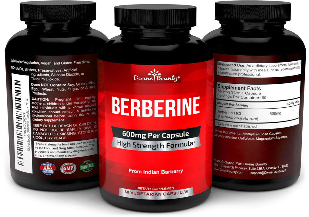 Divine Bounty Pure Berberine Complex - 600mg Per Capsule Berberine HCl Supplement - 60 Vegetarian Capsules