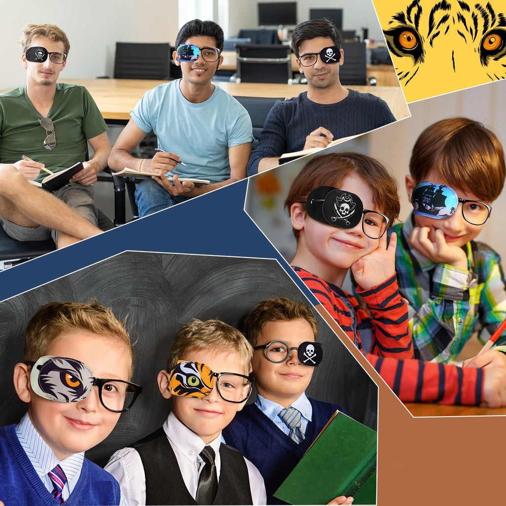 Newcotte 12 Pcs Eye Patch for Kids Toddler Reusable Adjustable Girls Boys Eyepatch for Glasses Left or Right Eye Patch, Assorted Patterns(Spooky)