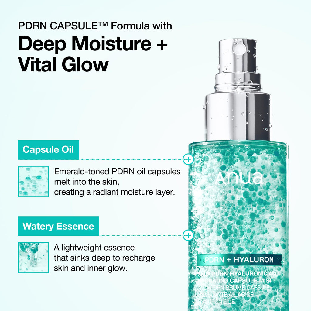 Anua PDRN Collagen Glow Facial Serum Spray, Hydrating Face Mist, Hyaluronic Acid, dewy glass finish, All Skin Types, Instant Plumping Hydration, Firming Care, Korean Skincare, 3.38 fl oz