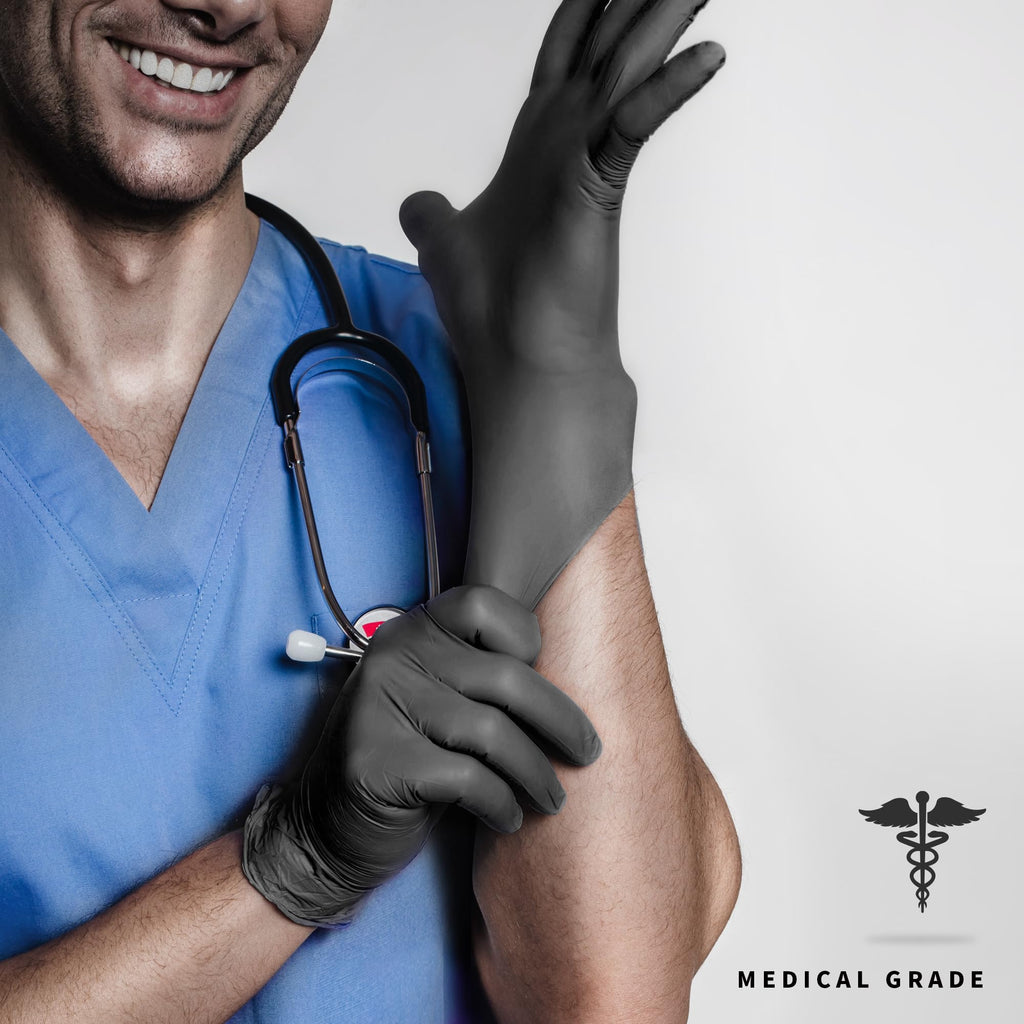 Medguy Black Nitrile Disposable Gloves, 4 Mil Powder-Free Latex-Free Food-Safe Glove for Exam, Tattoo, Food Prep, 100 Pcs (Medium)