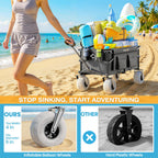 VARRONOBE Beach Wagon with Big Balloon Wheels for Sand, 240L Collapsible Wagon, 9x4 Wide Wheels, 450lbs Heavy Duty Beach Cart with Side Covers & Zipper Pockets, 600D Oxford Fabric, Black