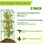 SORANGEUN 3 Pack Square Tomato Cages for Garden - 42 Inch Heavy Duty Tomato Plant Support Stakes, Sturdy Metal Core with Rust-Resistant Coating, Tomato Trellis for Raised Beds