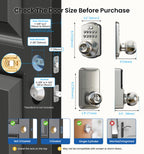 Veise KS03 Keypad Door Knob Lock, Keyless Entry Digital Lock with Handle, Electronic Smart Knob for Front Door & Bedroom, Easy Install, Auto Lock, Passage Mode, Anti-Peeping Password, Satin Nickel