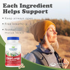 RidgeCrest Herbals ClearLungs Classic, Daily Health Supplement, Natural Lung and Nasal Wellness Formula for Bronchial, Respiratory, Immune, Sinus, and Mucus Support (120 Vegan Caps, 60 Serv)