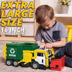 JOYIN Garbage Truck Toys, Toys for 3 4 5 6 7 8+Years Old Boys, Bin Lorry Toy, Realistic Big Garbage Truck with Lights and Sounds,Front Load Dumpster,Trash Bins with Trash Cards,Birthday Gifts for Boys