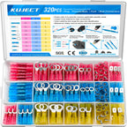 Kuject 320PCS Heat Shrink Wire Connectors Kit, Electrical Waterproof Crimp Butt Terminals, Insulated Spade Connectors for Automotive Marine Boat Truck, Include Rings Forks Spade Butt Splices